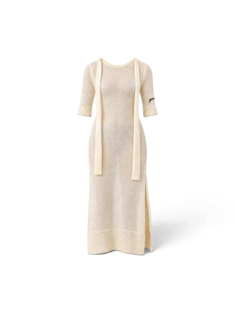GANNI Ivory Mohair Open Back Reversible Knit Maxi Dress XS
